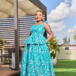 Peplum maxi skirt set-Turquoise/White