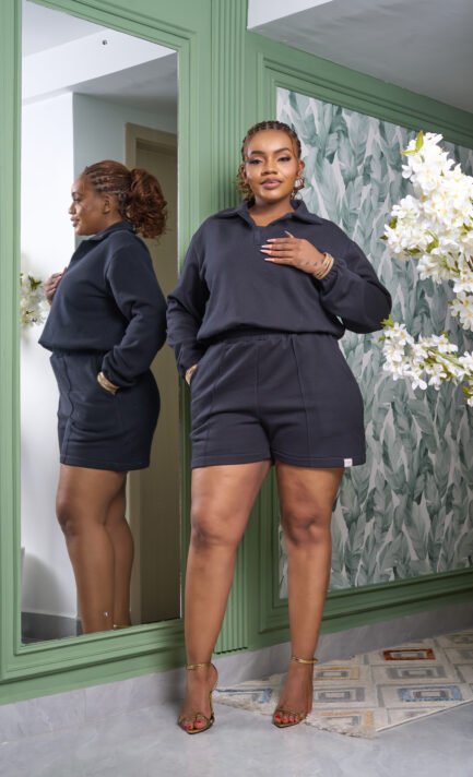 Polo Fleece Shorts Set - Black