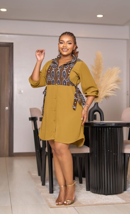 Bree Shirt Dress - Mustard & African Print