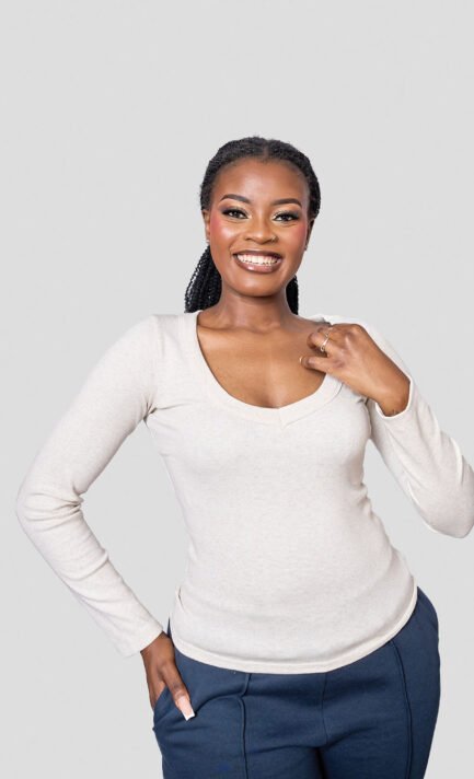 Ribbed Long Sleeve Top - White